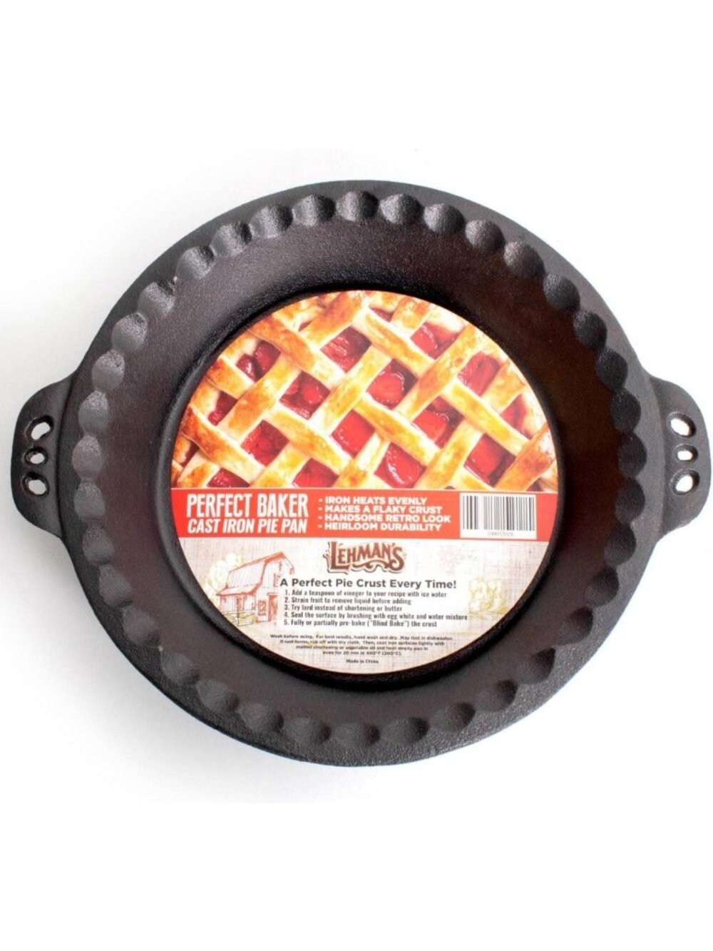 Extra Deep Cast Iron Pie Pan - Pre-Seasoned Bakeware with Crimped Edges
